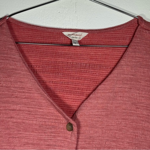 Weatherproof Vintage Women's Pink‎ Salmon Tie Front Button V-Neck Short Sleeve - Picture 5 of 16